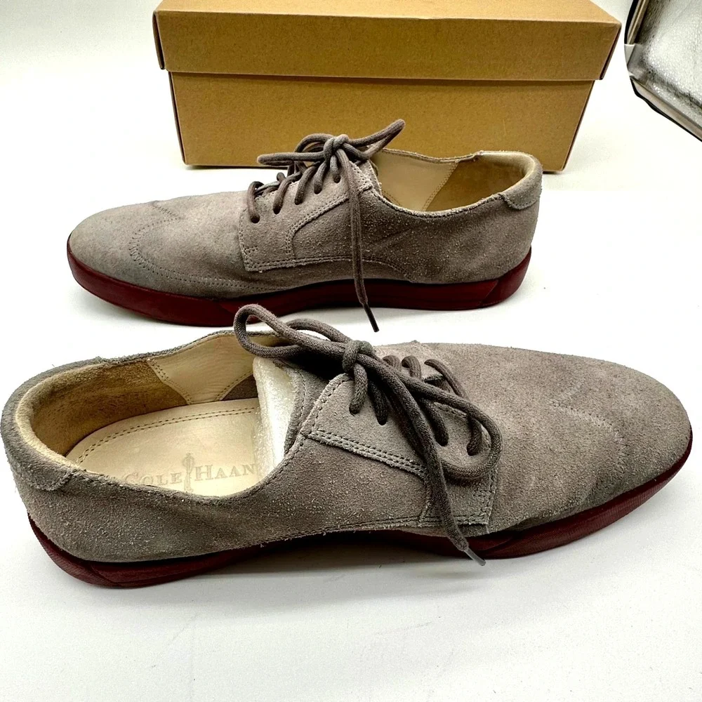 Cole Haan Air Jasper Wingtip‎ II Suede Shoes 10M – Gray/Red C11589 – With Box